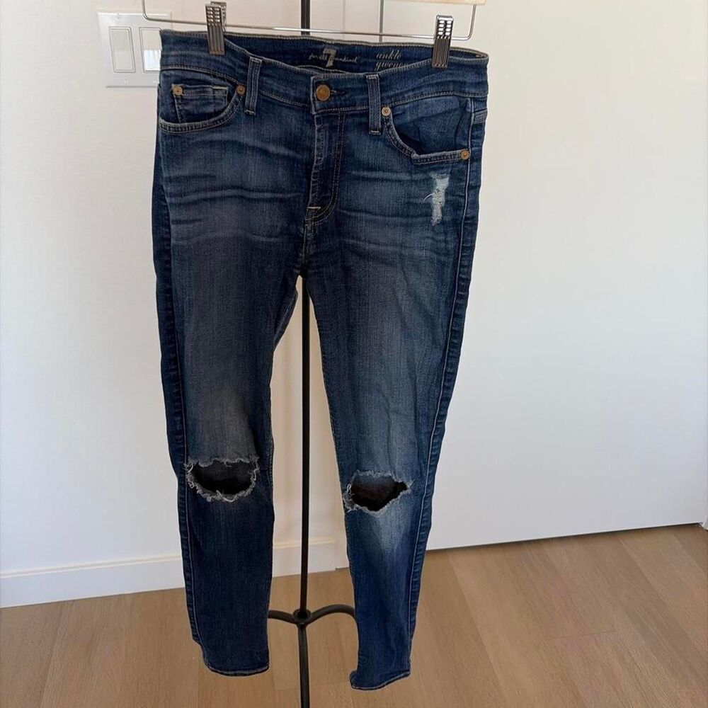 7 For All Mankind Ankle Gwenevere Distressed Skinny Jeans Women's Size 27